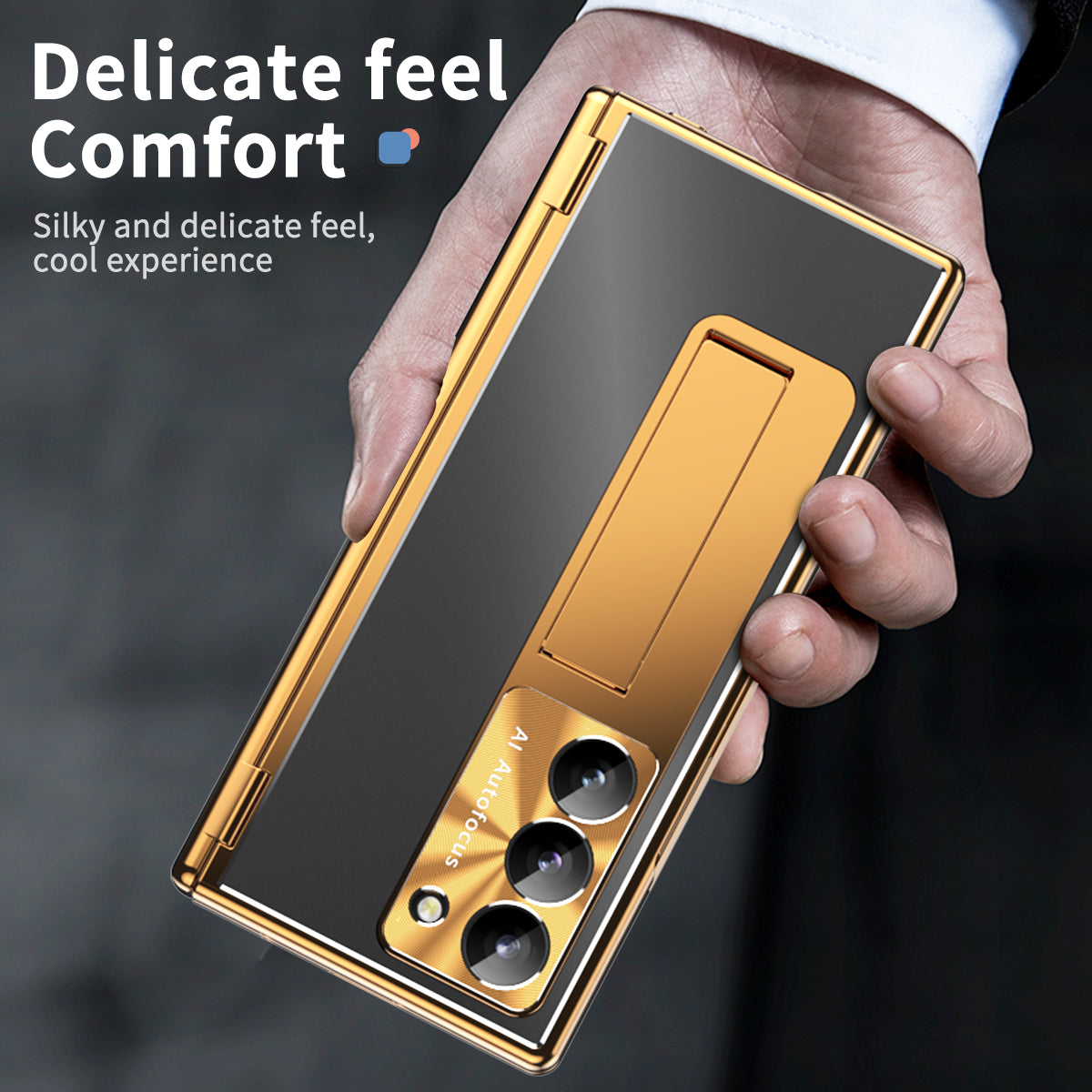 For Samsung Galaxy Z Fold6 5G Case Aluminum Alloy Phone Cover with Tempered Glass Film and Stylus - Gold+Black