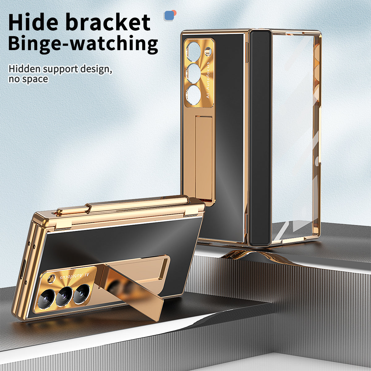 For Samsung Galaxy Z Fold6 5G Case Aluminum Alloy Phone Cover with Tempered Glass Film and Stylus - Gold+Black