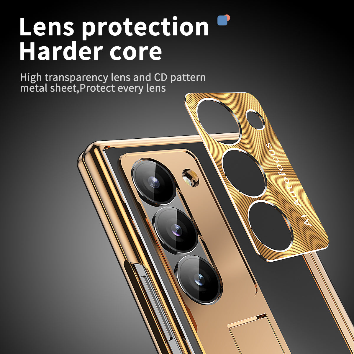 For Samsung Galaxy Z Fold6 5G Case Aluminum Alloy Phone Cover with Tempered Glass Film and Stylus - Gold+Black