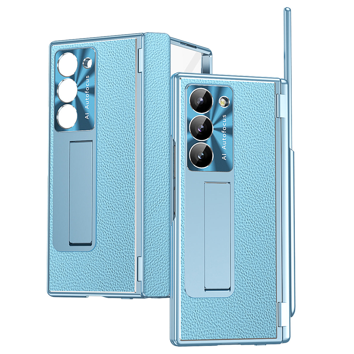 For Samsung Galaxy Z Fold6 5G Case Hinge Protection PU+PC Phone Cover with Stylus - Blue