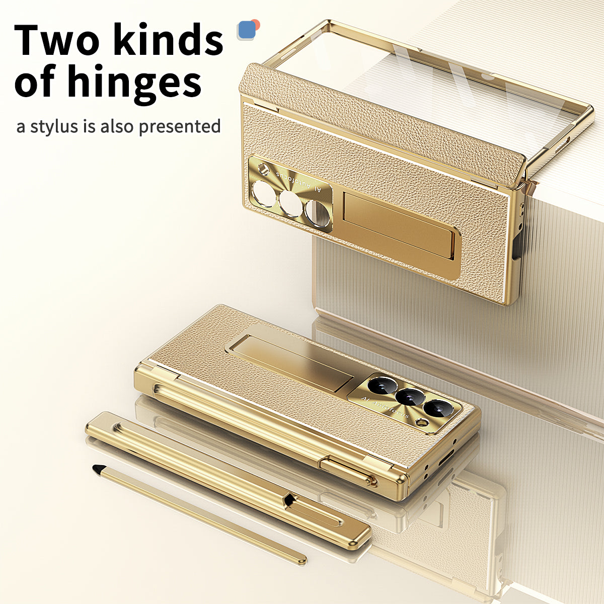 For Samsung Galaxy Z Fold6 5G Case Hinge Protection PU+PC Phone Cover with Stylus - Gold