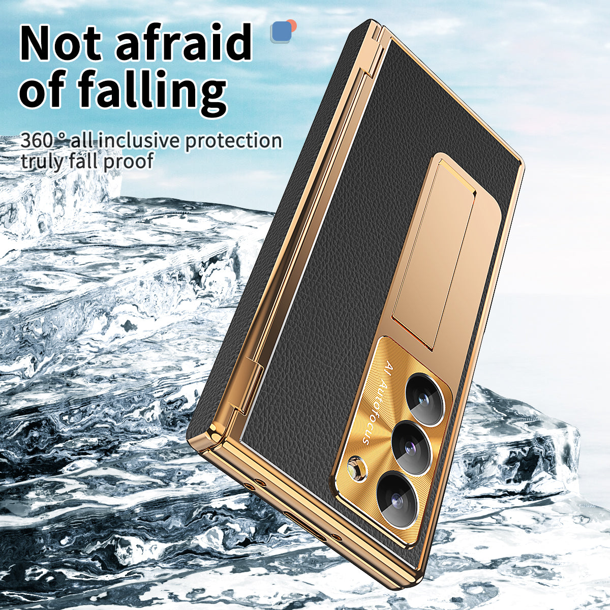 For Samsung Galaxy Z Fold6 5G Case Hinge Protection PU+PC Phone Cover with Stylus - Gold / Black