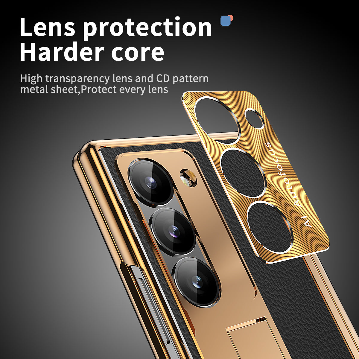 For Samsung Galaxy Z Fold6 5G Case Hinge Protection PU+PC Phone Cover with Stylus - Gold / Black