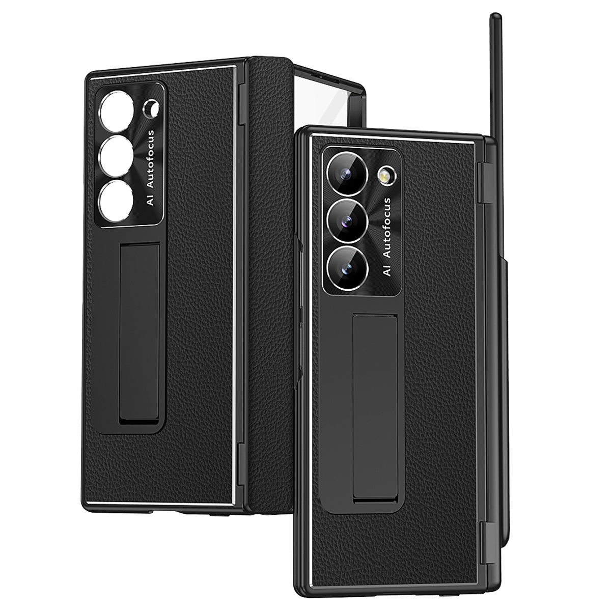 For Samsung Galaxy Z Fold6 5G Case Hinge Protection PU+PC Phone Cover with Stylus - Black