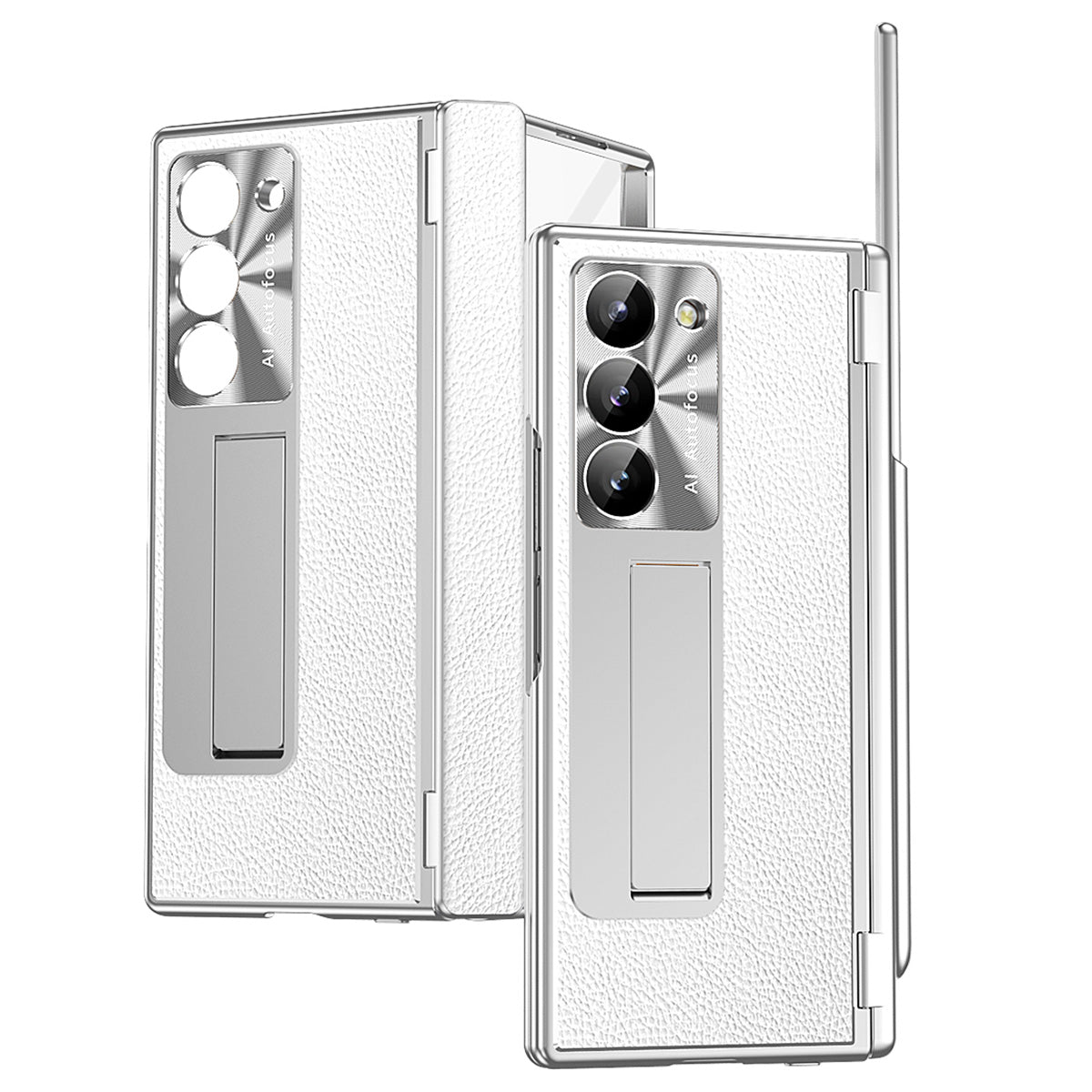For Samsung Galaxy Z Fold6 5G Case Hinge Protection PU+PC Phone Cover with Stylus - Silver