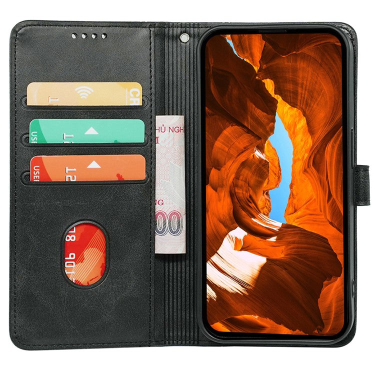 For Samsung Galaxy M15 5G / F15 5G Case Calf Texture Leather Wallet Phone Cover - Black