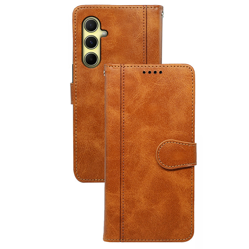 For Samsung Galaxy M34 5G / F34 5G Case Round Magnetic Clasp PU Leather Phone Cover - Yellow