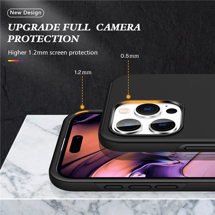 For iPhone 16 Pro Case Kickstand PC+TPU Phone Cover Magnetic Car Mount - Black