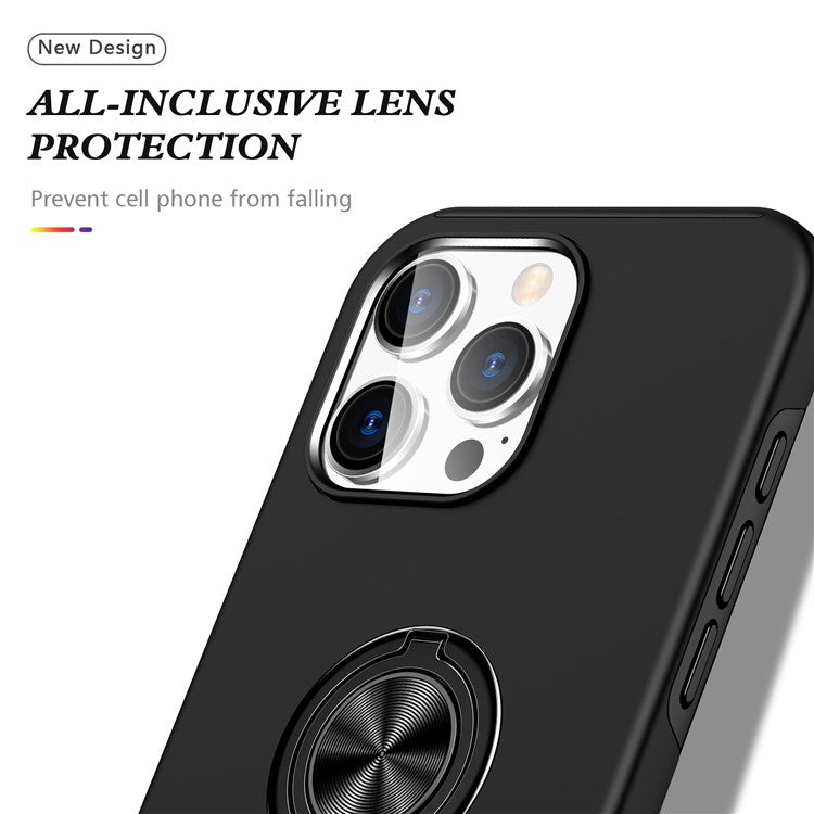 For iPhone 16 Pro Case Kickstand PC+TPU Phone Cover Magnetic Car Mount - Black