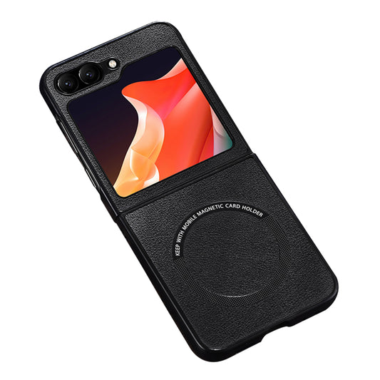 For Samsung Galaxy Z Flip6 5G Case Compatible with MagSafe Leather+PC Phone Cover - Black