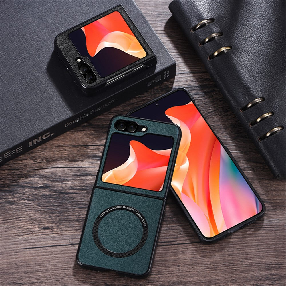 For Samsung Galaxy Z Flip7 FE 5G / Z Flip6 5G Case Compatible with MagSafe Leather+PC Phone Cover - Black