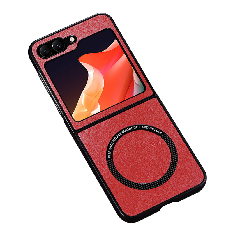 For Samsung Galaxy Z Flip6 5G Case Compatible with MagSafe Leather+PC Phone Cover - Red