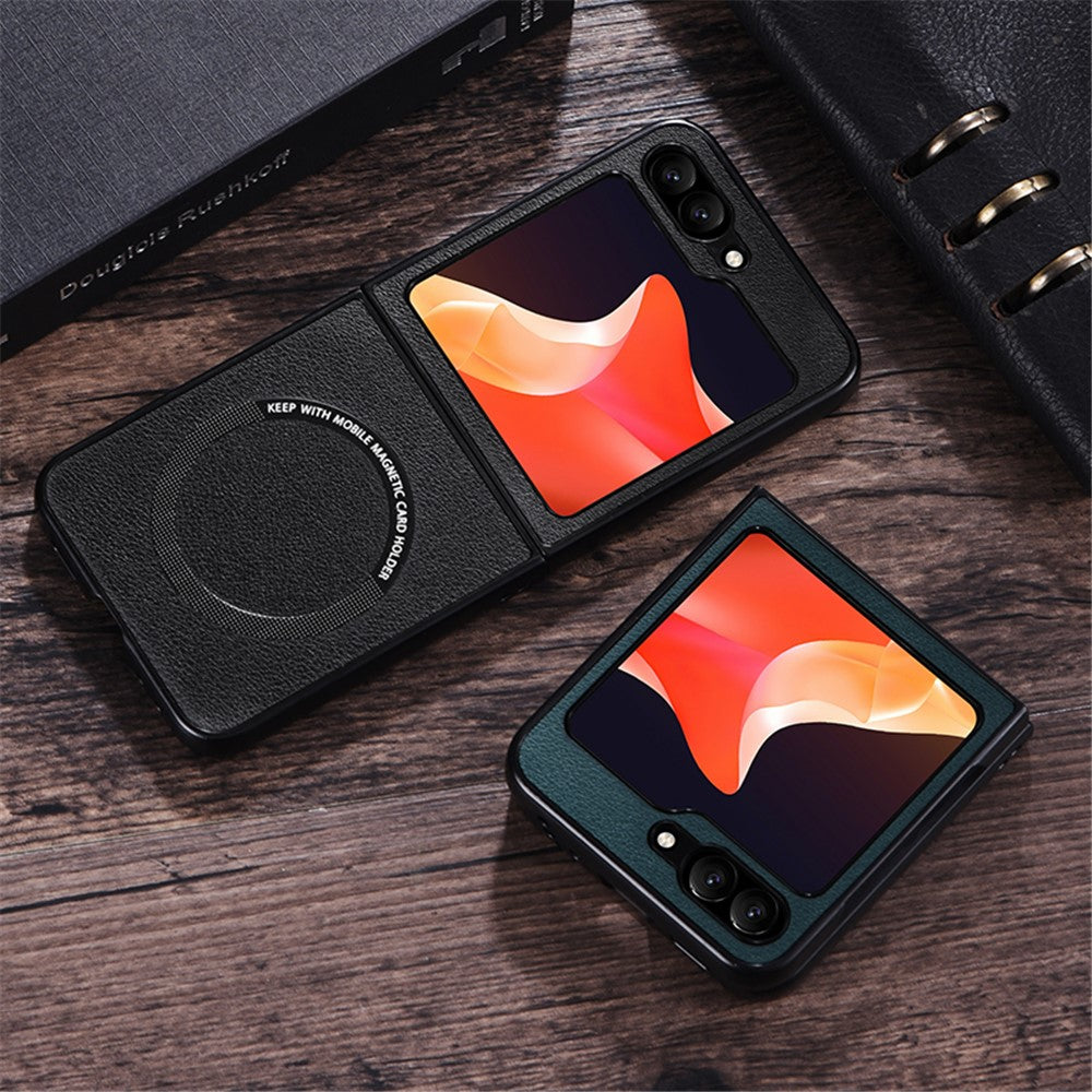 For Samsung Galaxy Z Flip7 FE 5G / Z Flip6 5G Case Compatible with MagSafe Leather+PC Phone Cover - Red