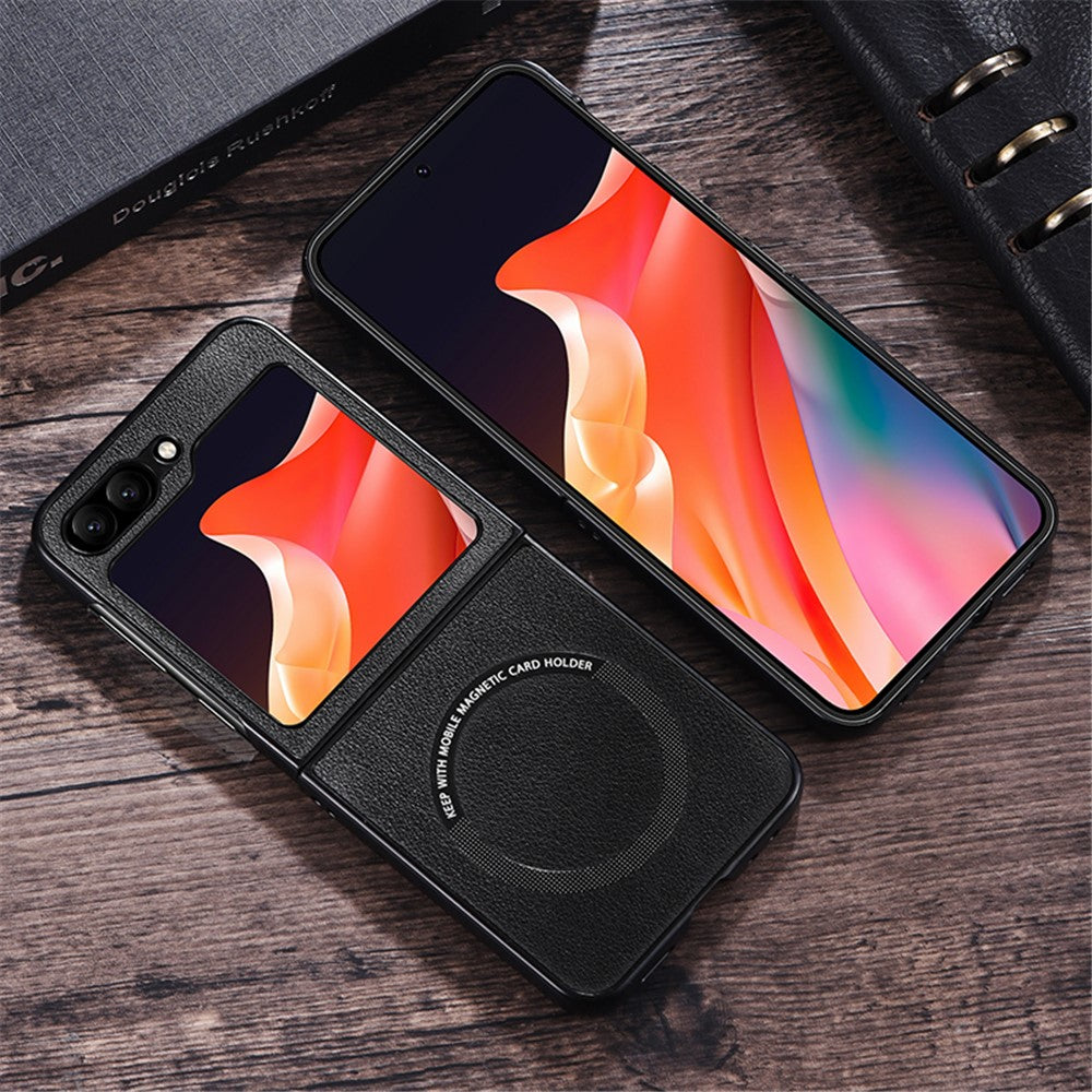 For Samsung Galaxy Z Flip7 FE 5G / Z Flip6 5G Case Compatible with MagSafe Leather+PC Phone Cover - Red