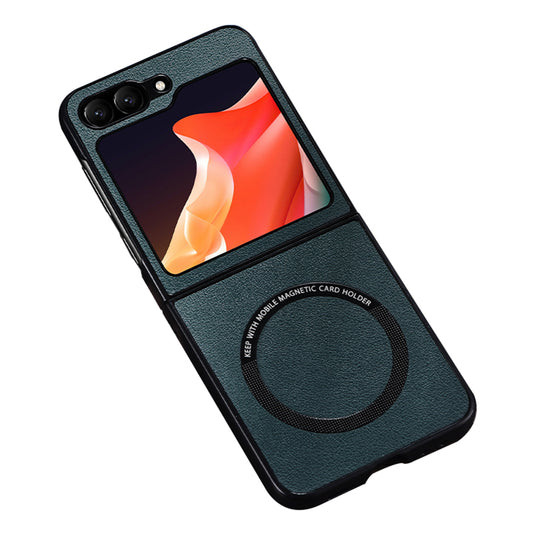 For Samsung Galaxy Z Flip6 5G Case Compatible with MagSafe Leather+PC Phone Cover - Green