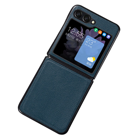 For Samsung Galaxy Z Flip6 5G Case Cowhide Leather + PC Folding Phone Cover - Green