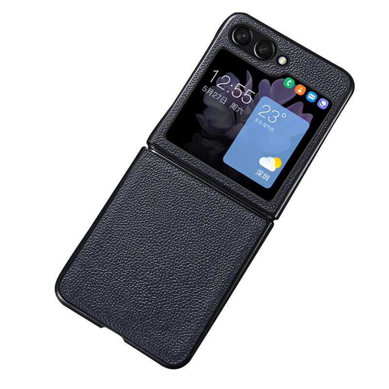 For Samsung Galaxy Z Flip6 5G Case Cowhide Leather + PC Folding Phone Cover - Blue
