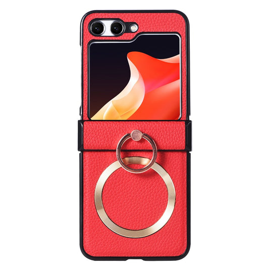 For Samsung Galaxy Z Flip7 FE 5G / Z Flip6 5G Magnetic Case with Ring Kickstand Leather + PC Phone Cover Hinge Protection - Red