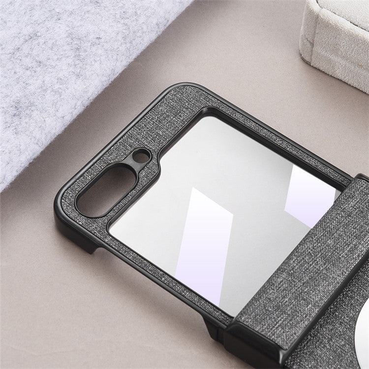 For Samsung Galaxy Z Flip6 5G Case  Leather+PC Phone Cover with Rear Screen Film and Hinge - Black