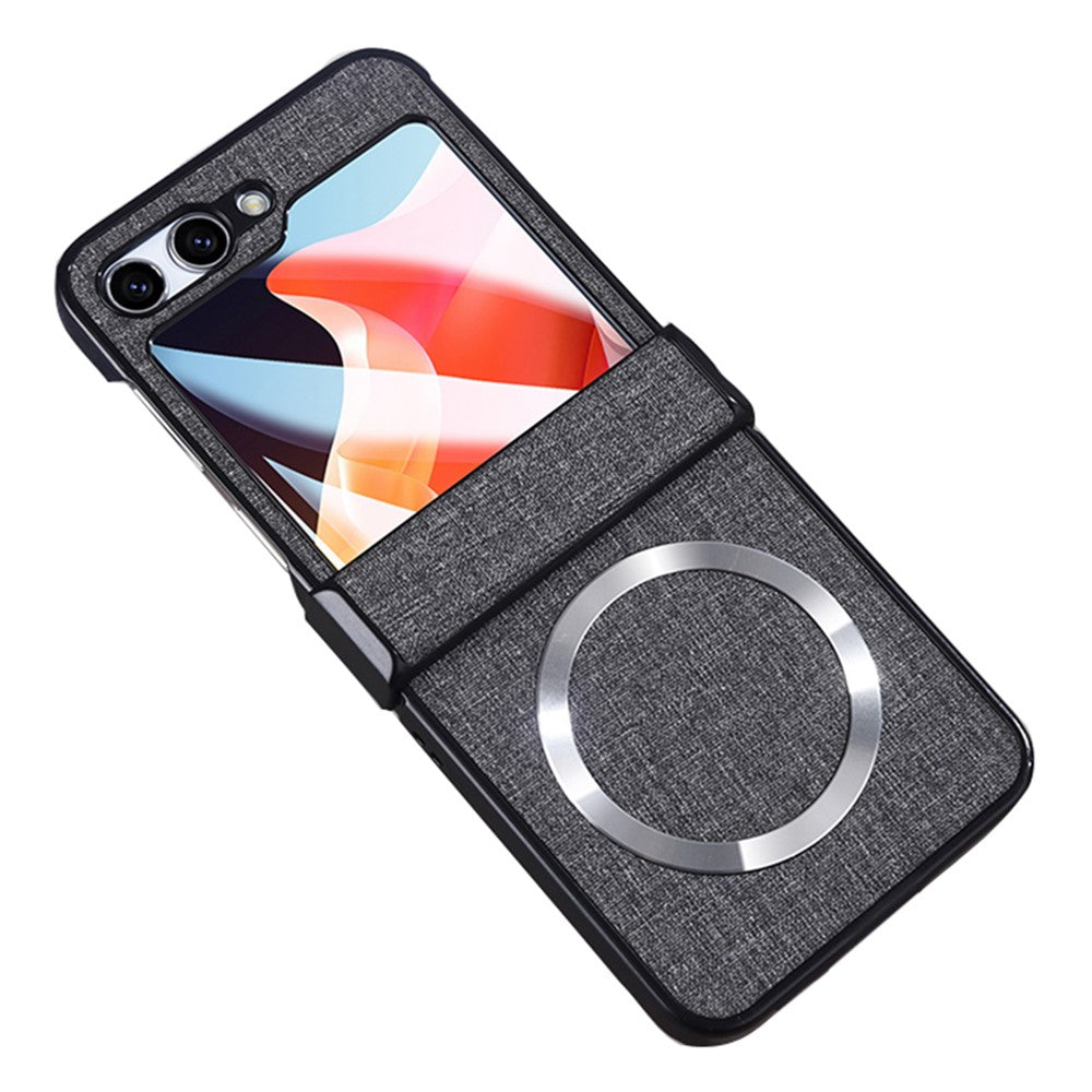 For Samsung Galaxy Z Flip7 FE 5G / Z Flip6 5G Case Leather+PC Phone Cover with Rear Screen Film and Hinge - Grey