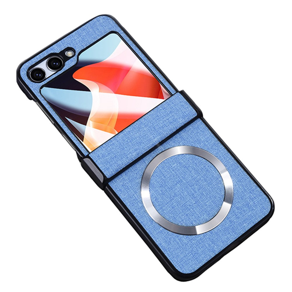 For Samsung Galaxy Z Flip7 FE 5G / Z Flip6 5G Case Leather+PC Phone Cover with Rear Screen Film and Hinge - Baby Blue