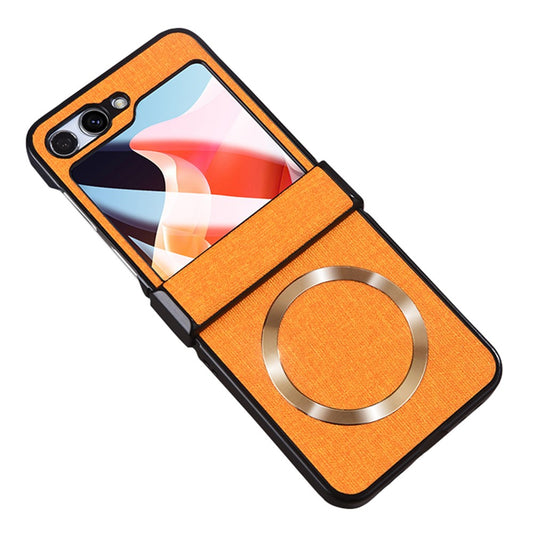 For Samsung Galaxy Z Flip7 FE 5G / Z Flip6 5G Case Leather+PC Phone Cover with Rear Screen Film and Hinge - Yellow