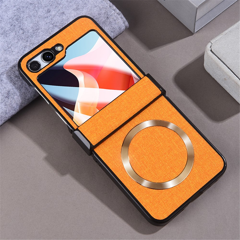 For Samsung Galaxy Z Flip7 FE 5G / Z Flip6 5G Case Leather+PC Phone Cover with Rear Screen Film and Hinge - Yellow
