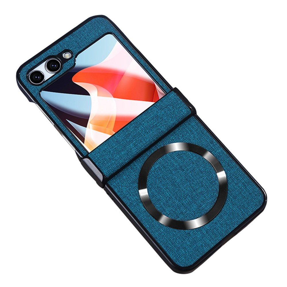 For Samsung Galaxy Z Flip7 FE 5G / Z Flip6 5G Case Leather+PC Phone Cover with Rear Screen Film and Hinge - Blue