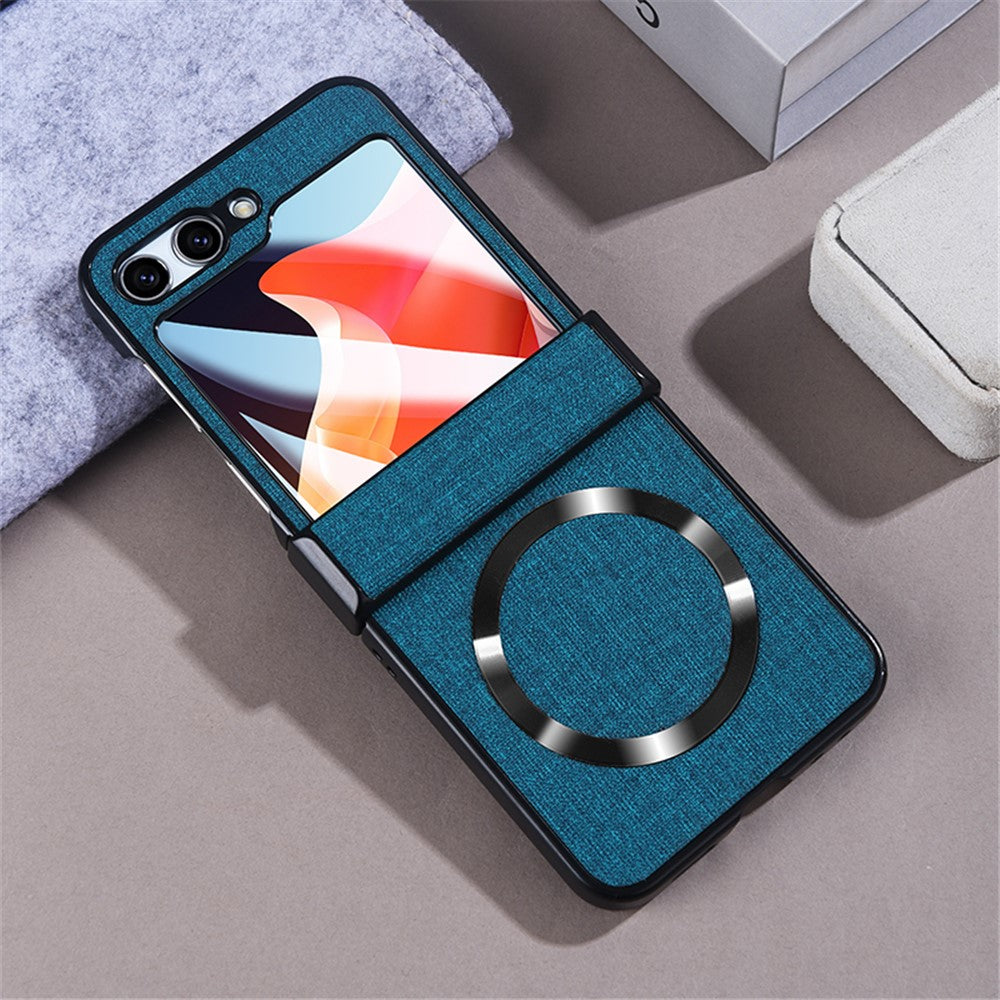 For Samsung Galaxy Z Flip7 FE 5G / Z Flip6 5G Case Leather+PC Phone Cover with Rear Screen Film and Hinge - Blue