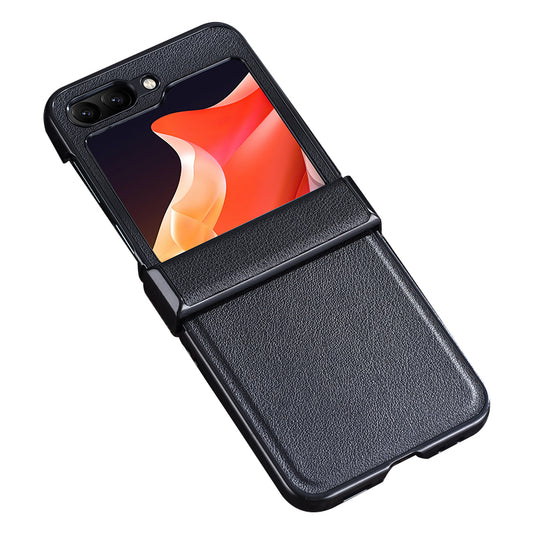 For Samsung Galaxy Z Flip6 5G Case PU Leather+PC Hinge Protection Phone Cover - Black