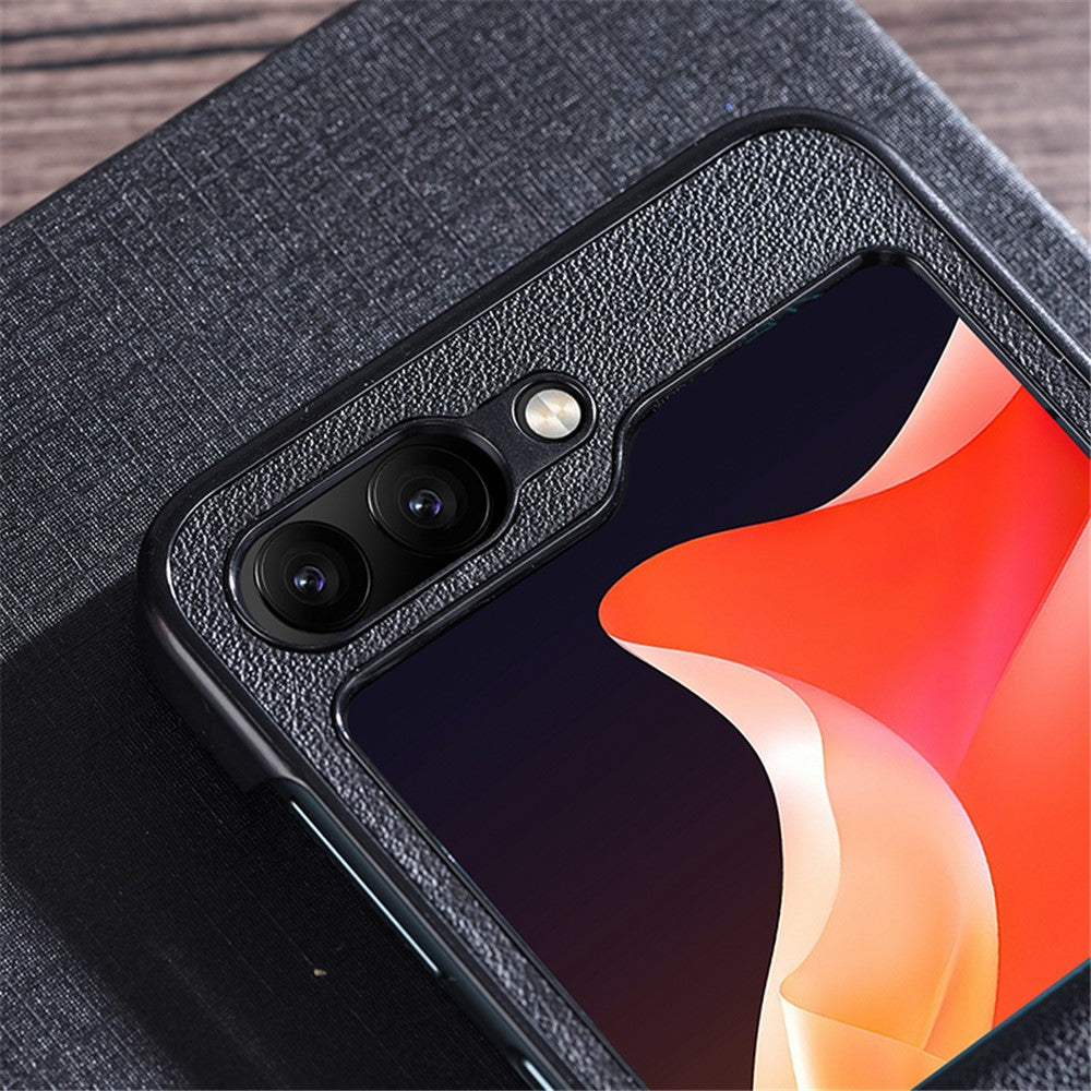 For Samsung Galaxy Z Flip7 FE 5G / Z Flip6 5G Case PU Leather+PC Hinge Protection Phone Cover - Black