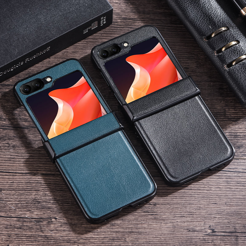 For Samsung Galaxy Z Flip6 5G Case PU Leather+PC Hinge Protection Phone Cover - Black