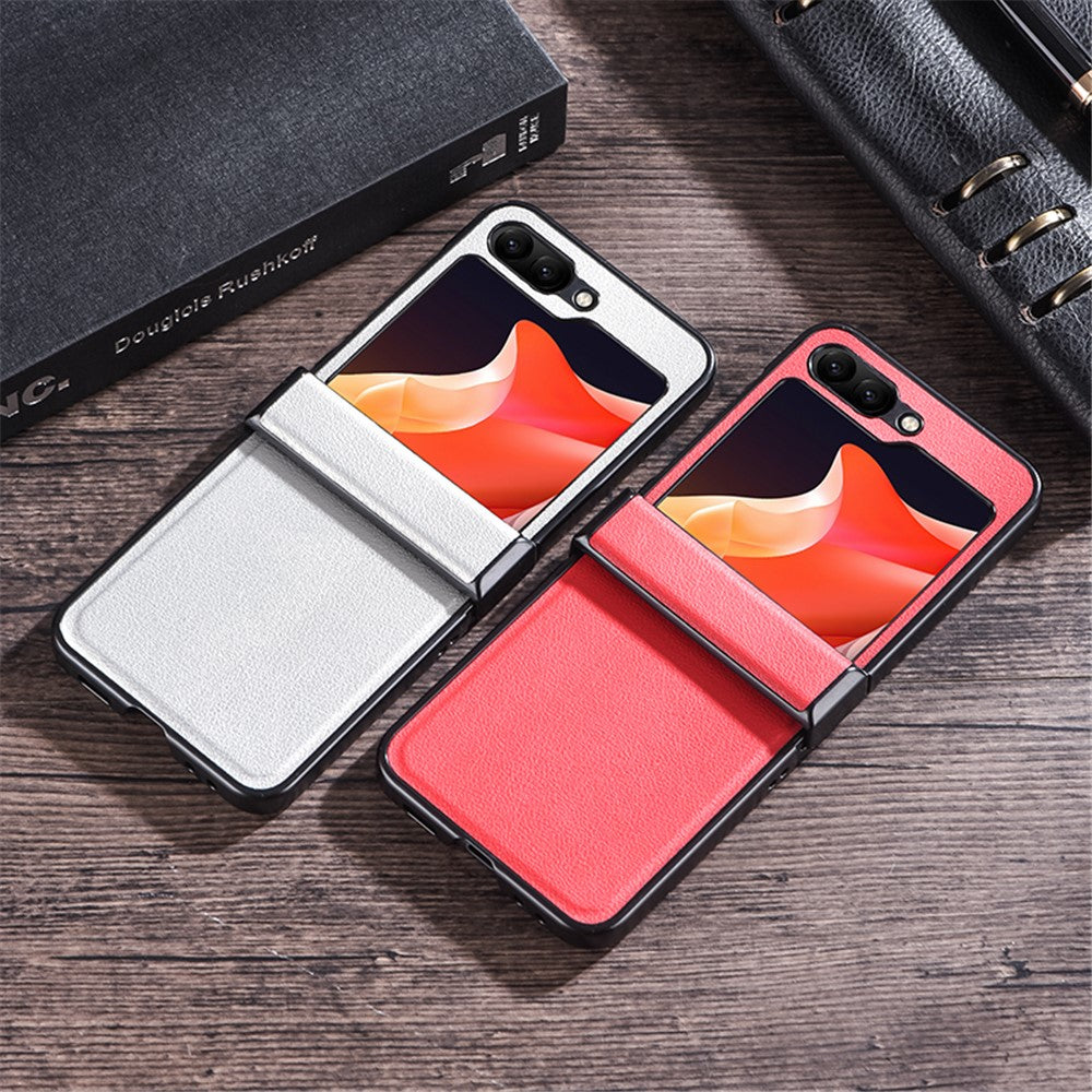 For Samsung Galaxy Z Flip7 FE 5G / Z Flip6 5G Case PU Leather+PC Hinge Protection Phone Cover - Black