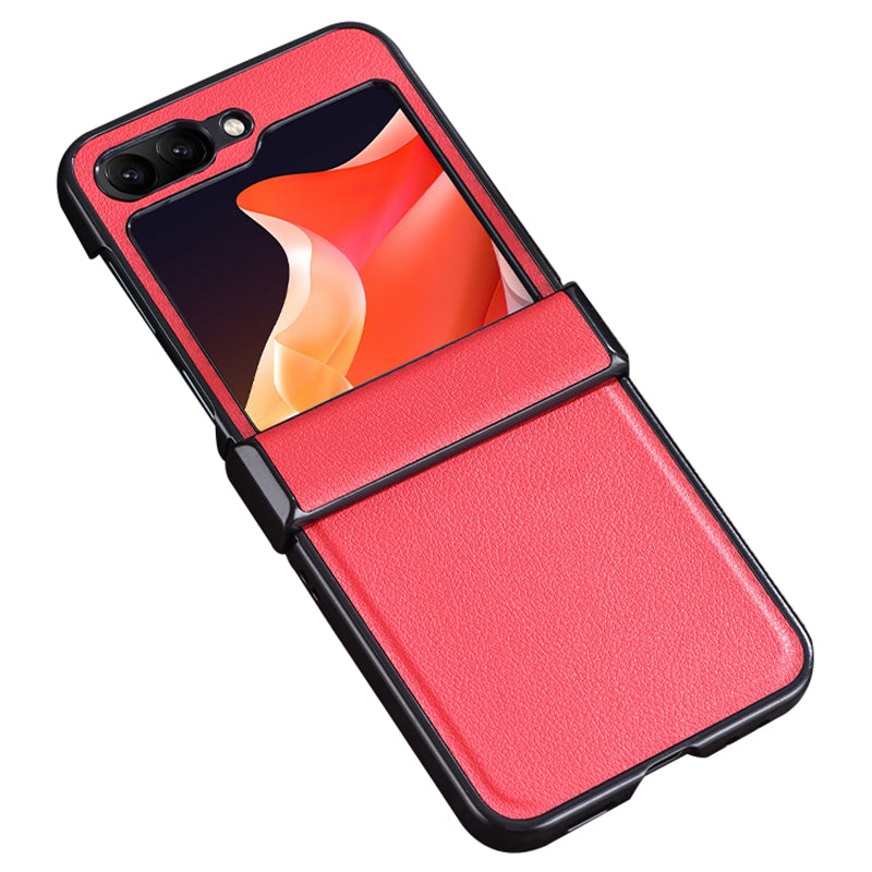 For Samsung Galaxy Z Flip6 5G Case PU Leather+PC Hinge Protection Phone Cover - Red