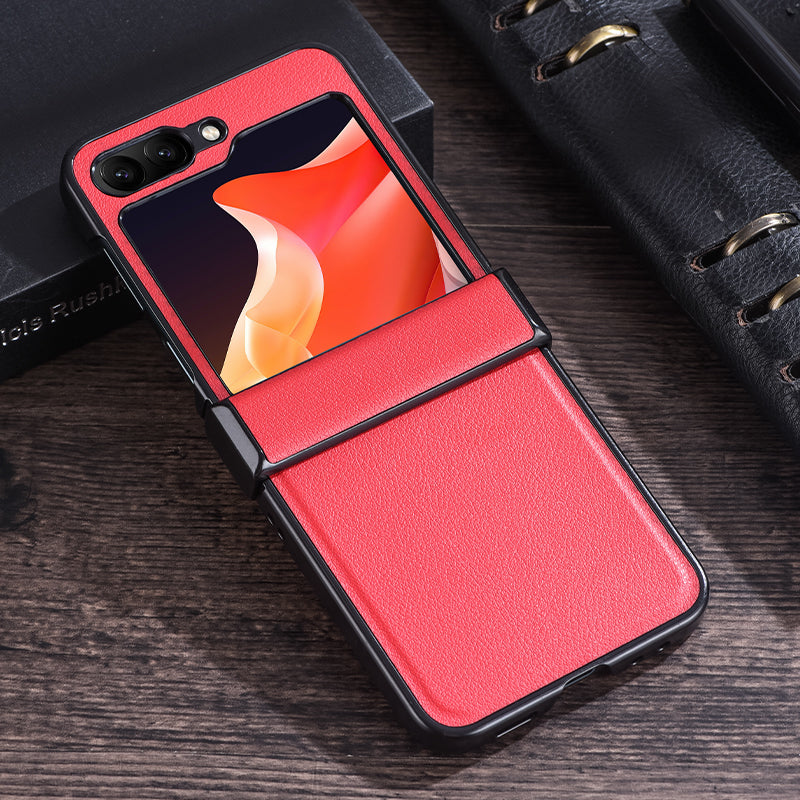 For Samsung Galaxy Z Flip6 5G Case PU Leather+PC Hinge Protection Phone Cover - Red