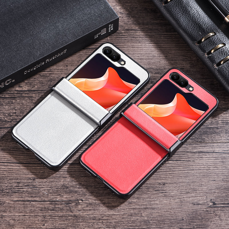 For Samsung Galaxy Z Flip6 5G Case PU Leather+PC Hinge Protection Phone Cover - Red