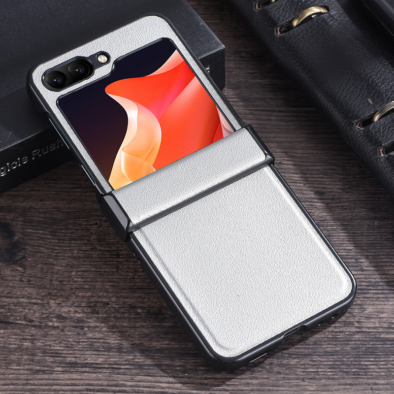 For Samsung Galaxy Z Flip6 5G Case PU Leather+PC Hinge Protection Phone Cover - White