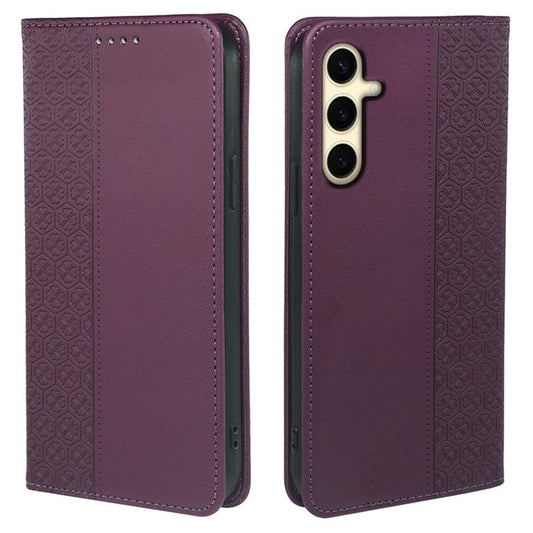 For Samsung Galaxy M15 5G  /  F15 5G Case Leather Phone Cover Clover Pattern - Dark Purple