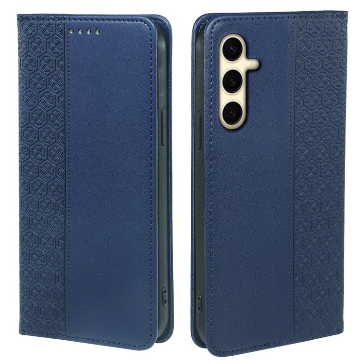 For Samsung Galaxy M15 5G  /  F15 5G Case Leather Phone Cover Clover Pattern - Blue