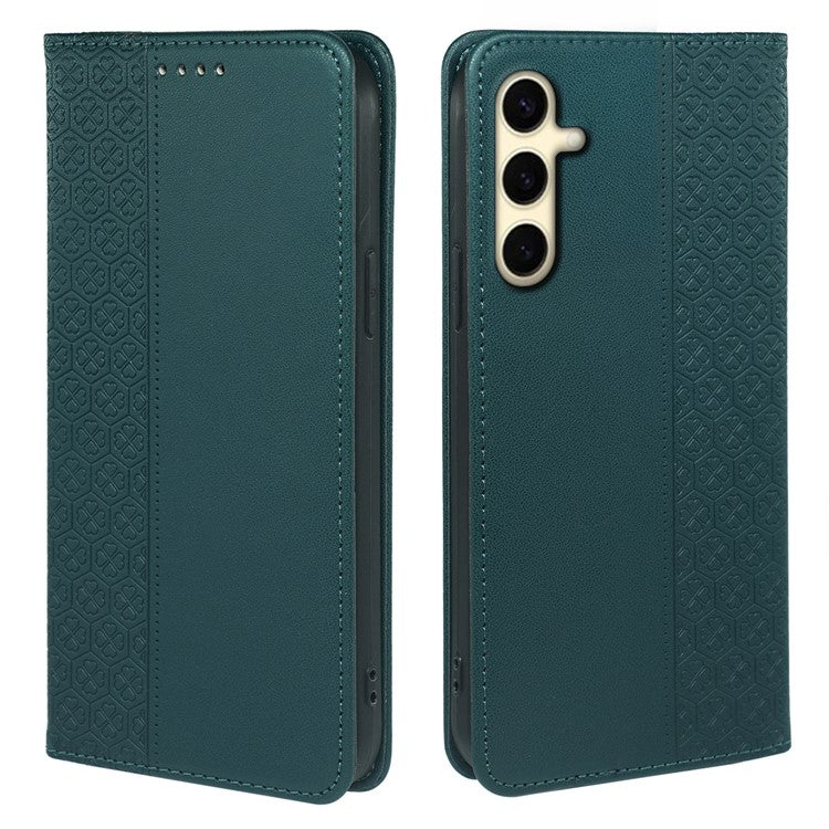 For Samsung Galaxy M15 5G  /  F15 5G Case Leather Phone Cover Clover Pattern - Green
