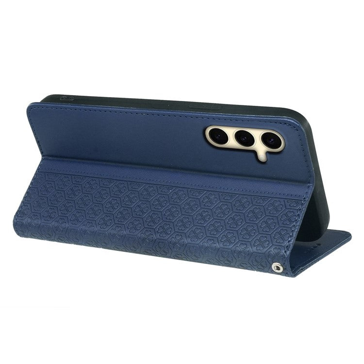 For Samsung Galaxy F55 5G / C55 5G / M55 5G Wallet Case Four-Leaf Clover Pattern Leather Phone Cover - Blue