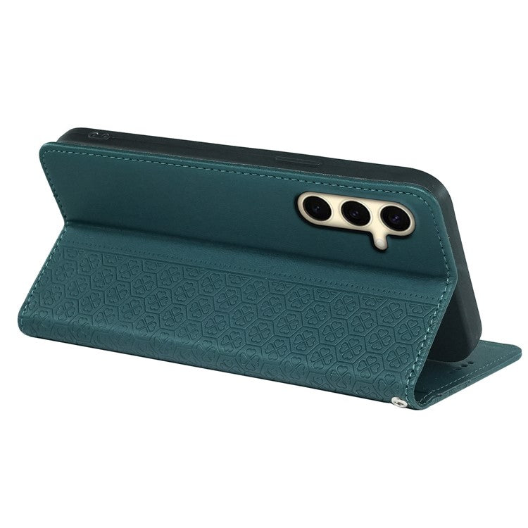 For Samsung Galaxy F55 5G / C55 5G / M55 5G Wallet Case Four-Leaf Clover Pattern Leather Phone Cover - Green