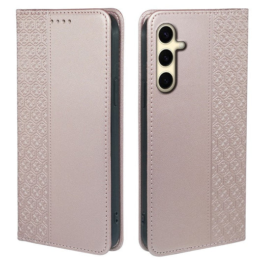 For Samsung Galaxy F55 5G / C55 5G / M55 5G Wallet Case Four-Leaf Clover Pattern Leather Phone Cover - Rose Gold