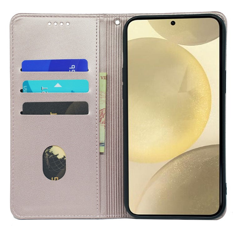For Samsung Galaxy F55 5G / C55 5G / M55 5G Wallet Case Four-Leaf Clover Pattern Leather Phone Cover - Rose Gold