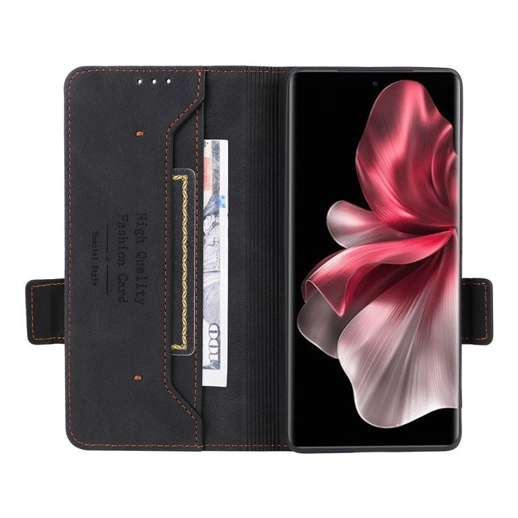 For vivo V30e 5G Case Leather Phone Cover Hardware Decor Folio Book Wallet - Black