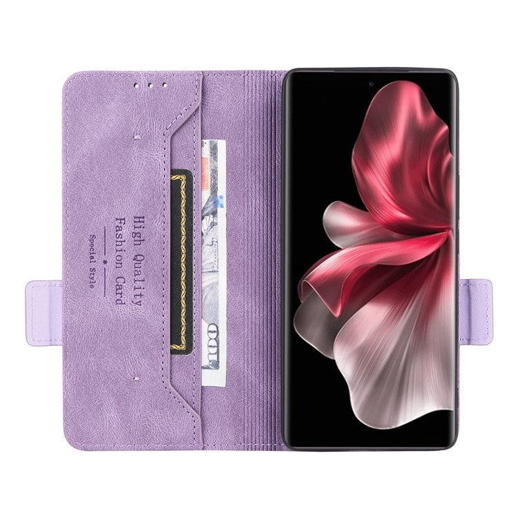 For vivo V30e 5G Case Leather Phone Cover Hardware Decor Folio Book Wallet - Purple