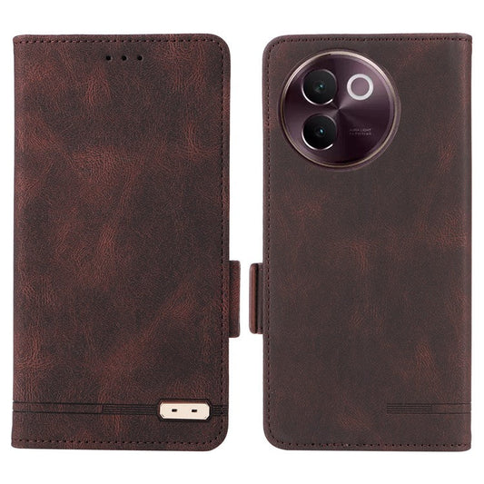 For vivo V30e 5G Case Leather Phone Cover Hardware Decor Folio Book Wallet - Coffee