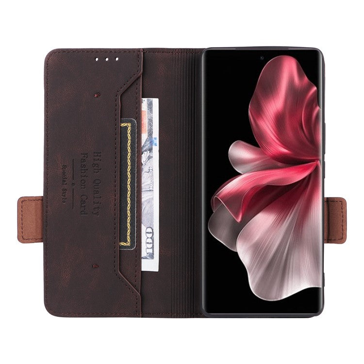 For vivo V30e 5G Case Leather Phone Cover Hardware Decor Folio Book Wallet - Coffee