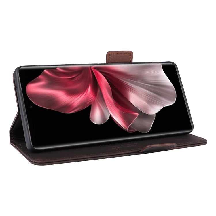For vivo V30e 5G Case Leather Phone Cover Hardware Decor Folio Book Wallet - Coffee