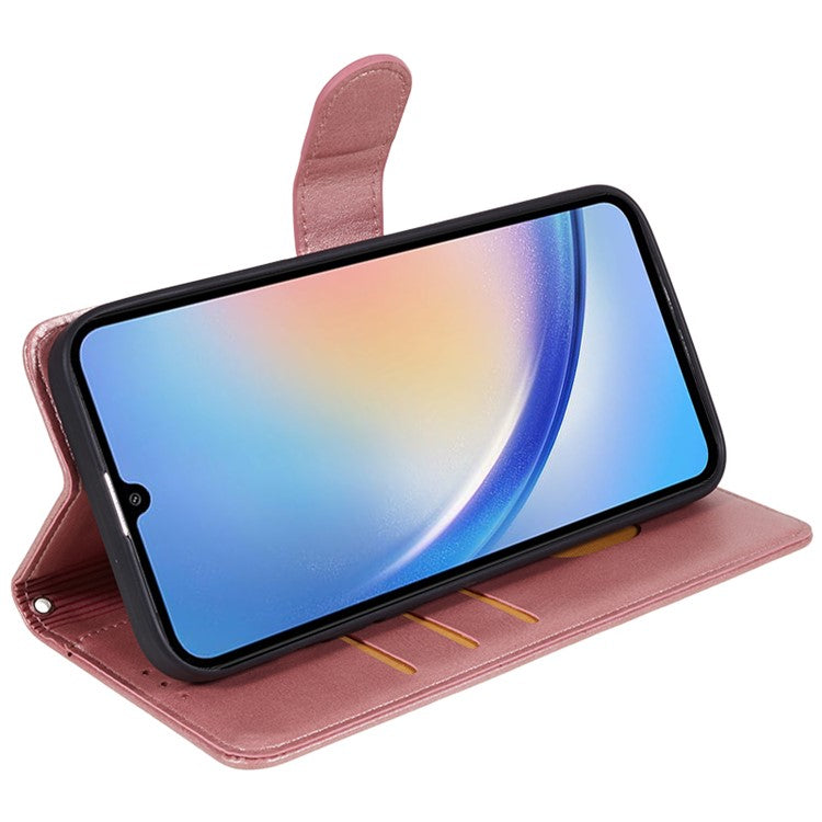 For Samsung Galaxy M35 5G Case Flip Folio Calf Texture Leather Phone Cover - Rose Gold